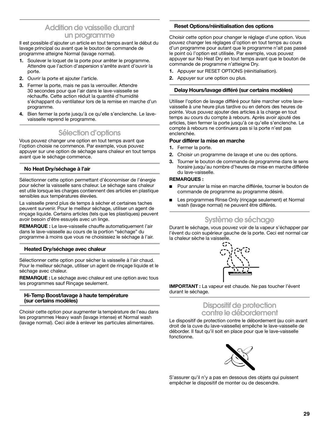 IKEA IUD4000R, IUD6000R manual Addition de vaisselle durant Un programme, Sélection d’options, Système de séchage 