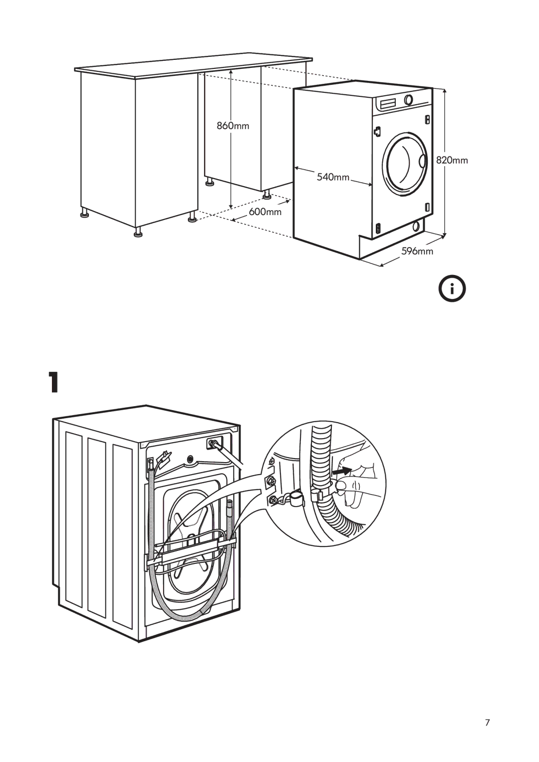 IKEA IWM60 manual 860mm 820mm 540mm 600mm 596mm 