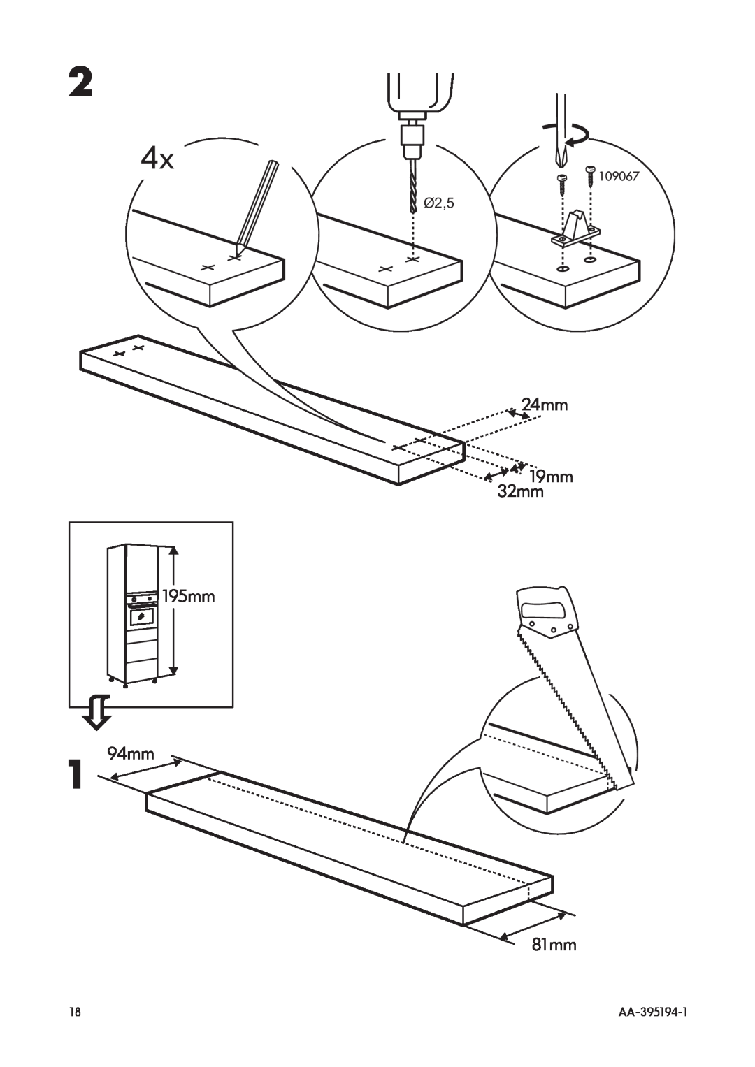 IKEA OV3 manual 24mm 19mm 32mm, 94mm, 81mm, Ø2,5, 195mm, AA-395194-1 