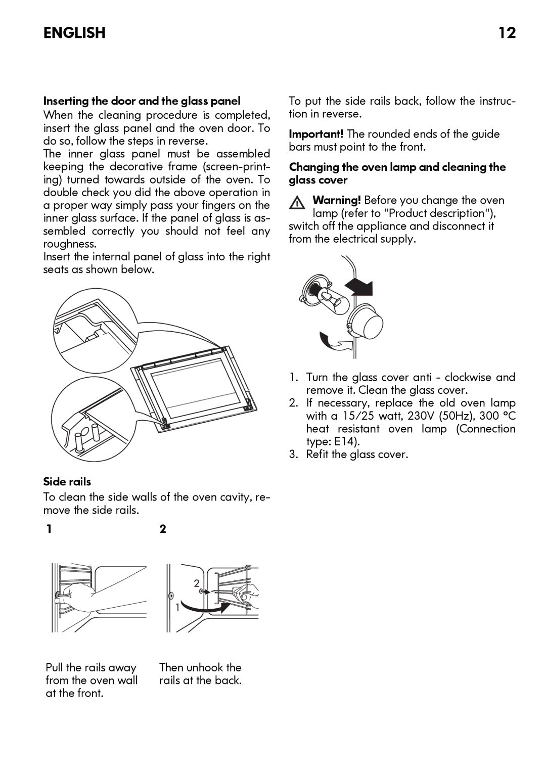 IKEA OV9 manual Inserting the door and the glass panel, From the oven wall, At the front 