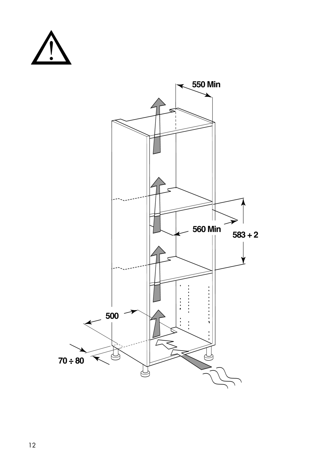 IKEA OV9 manual Min 560 Min 500 70 ÷ 583 + 