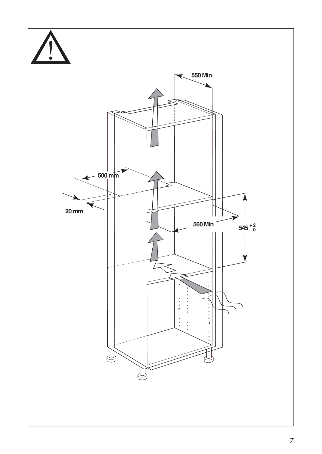 IKEA OV9 manual Min 500 mm 20 mm 560 Min 545 + 0 