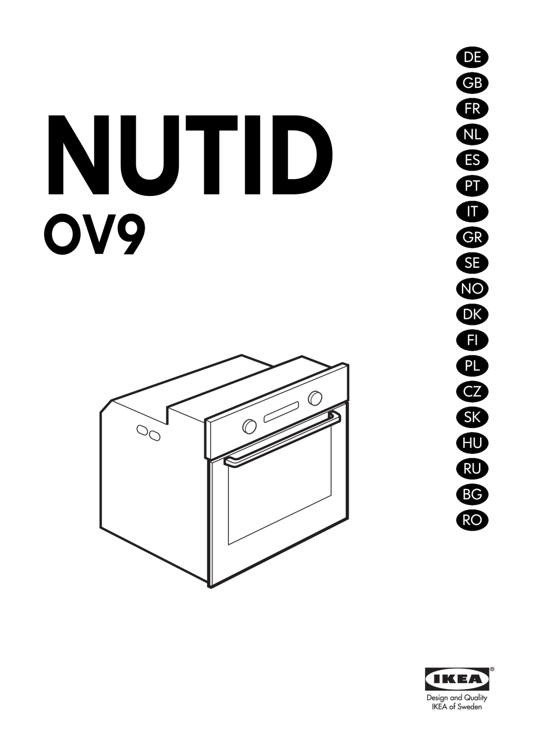 IKEA OV9 manual Nutid, De Gb Fr Nl Es Pt It Gr Se No Dk Fi Pl Cz Sk Hu, Ru Bg Ro 