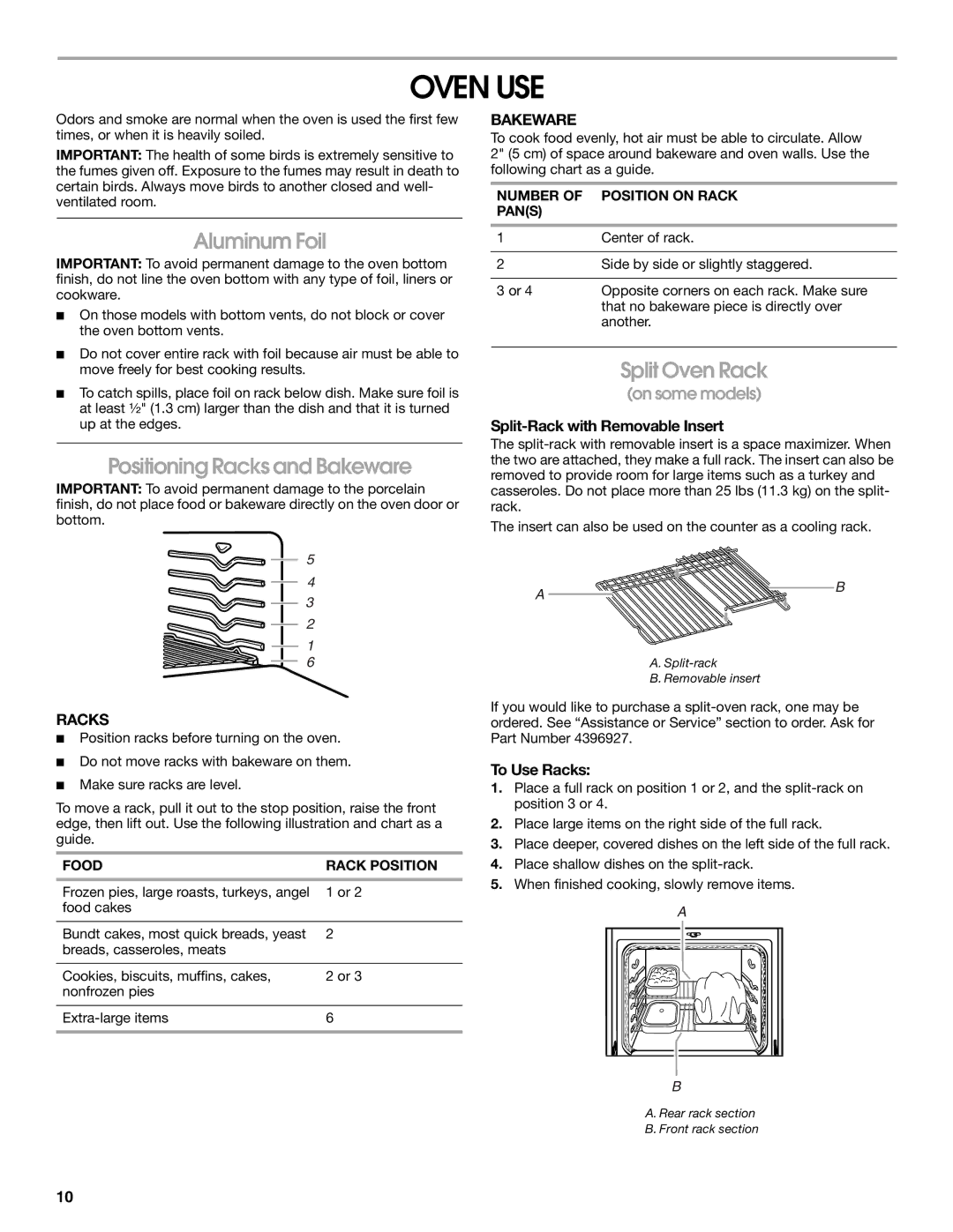 IKEA Range manual Oven USE, Aluminum Foil, Positioning Racks and Bakeware, Split Oven Rack 