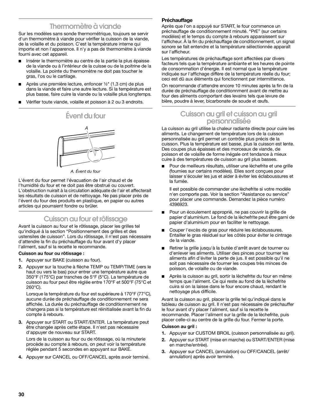 IKEA Range manual Thermomètre à viande, Évent du four, Cuisson au four et rôtissage, Préchauffage 