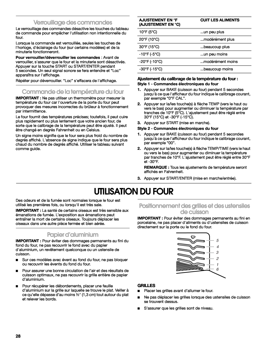 IKEA Range manual Utilisation Du Four, Verrouillage des commandes, Commande de la température du four, Papier d’aluminium 
