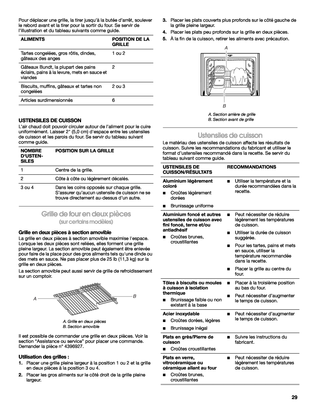 IKEA Range manual Grille de four en deux pièces, Ustensiles de cuisson, sur certains modèles, Ustensiles De Cuisson, A B 