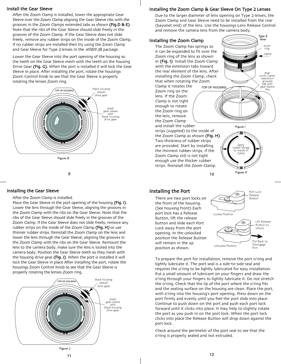 Ikelite 400D instruction manual Install the Gear Sleeve, Installing the Zoom Clamp, Installing the Gear Sleeve 