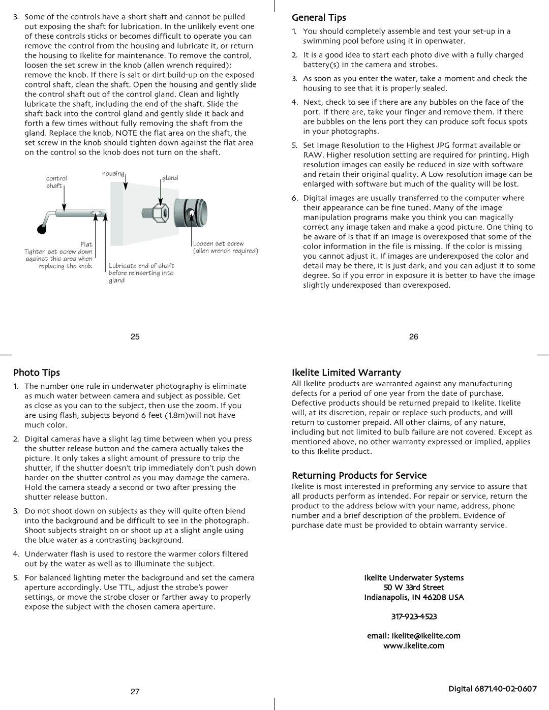 Ikelite 400D instruction manual General Tips, Photo Tips, Ikelite Limited Warranty, Returning Products for Service 