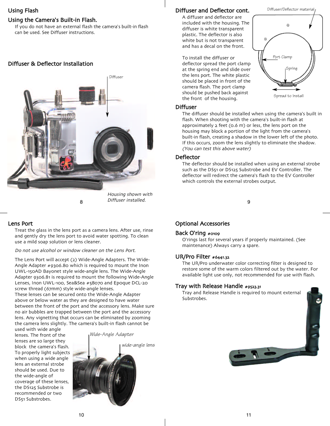 Ikelite 6182.14 Using Flash Using the Camera‘s Built-in Flash, Diffuser & Deflector Installation, Lens Port 