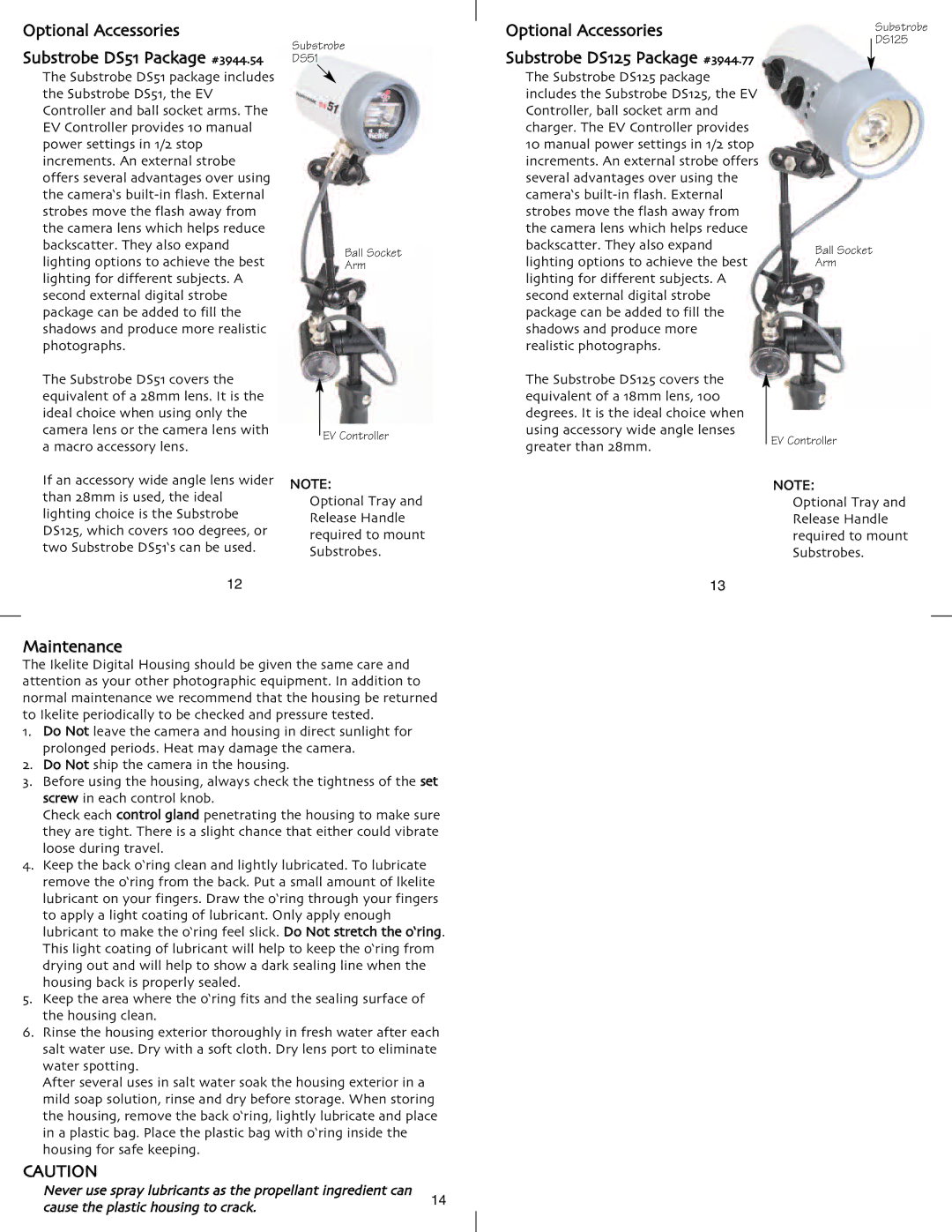 Ikelite 6182.14 instruction manual Optional Accessories, Maintenance 