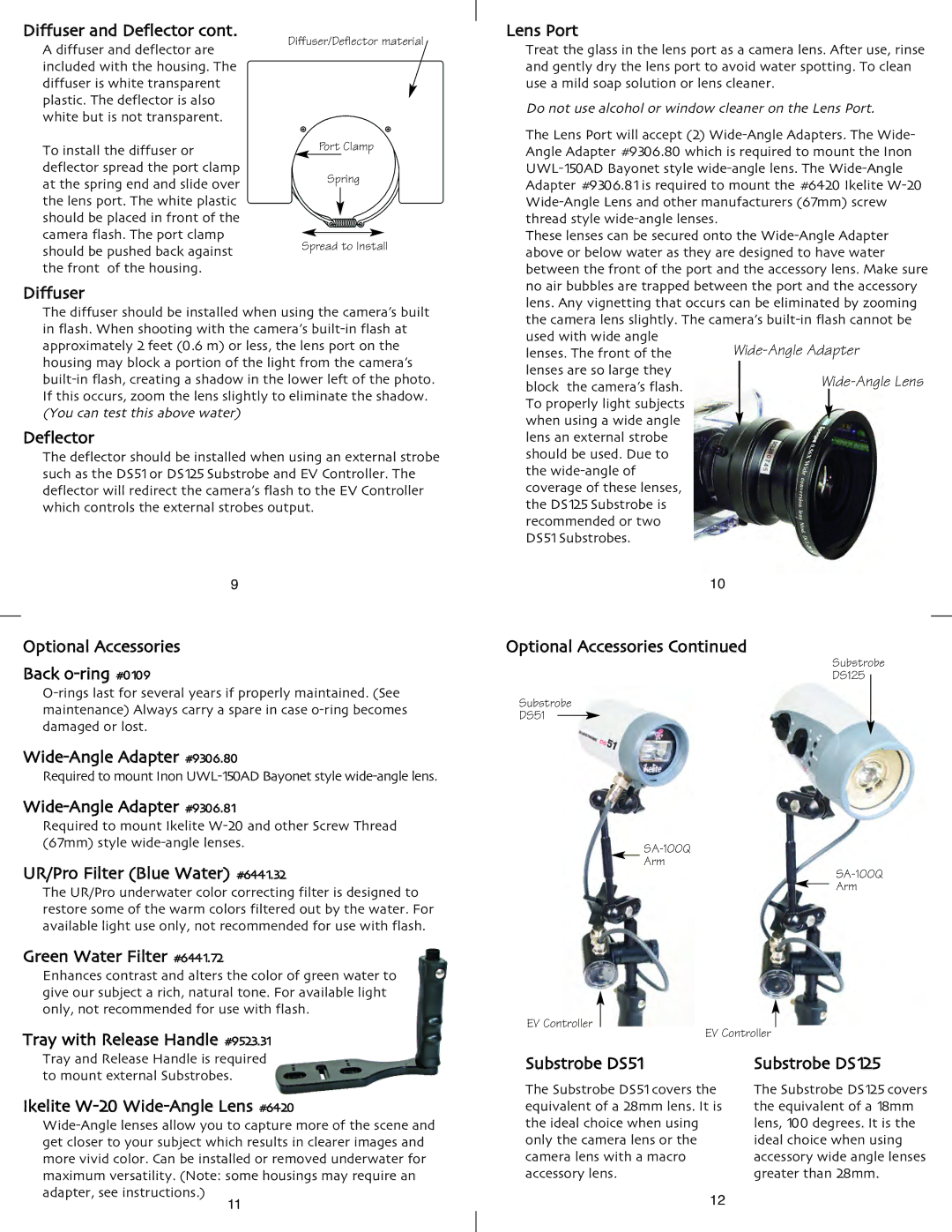 Ikelite 6184.7 Diffuser and Deflector, Optional Accessories Back o-ring #0109, Wide-Angle Adapter #9306.80, Lens Port 