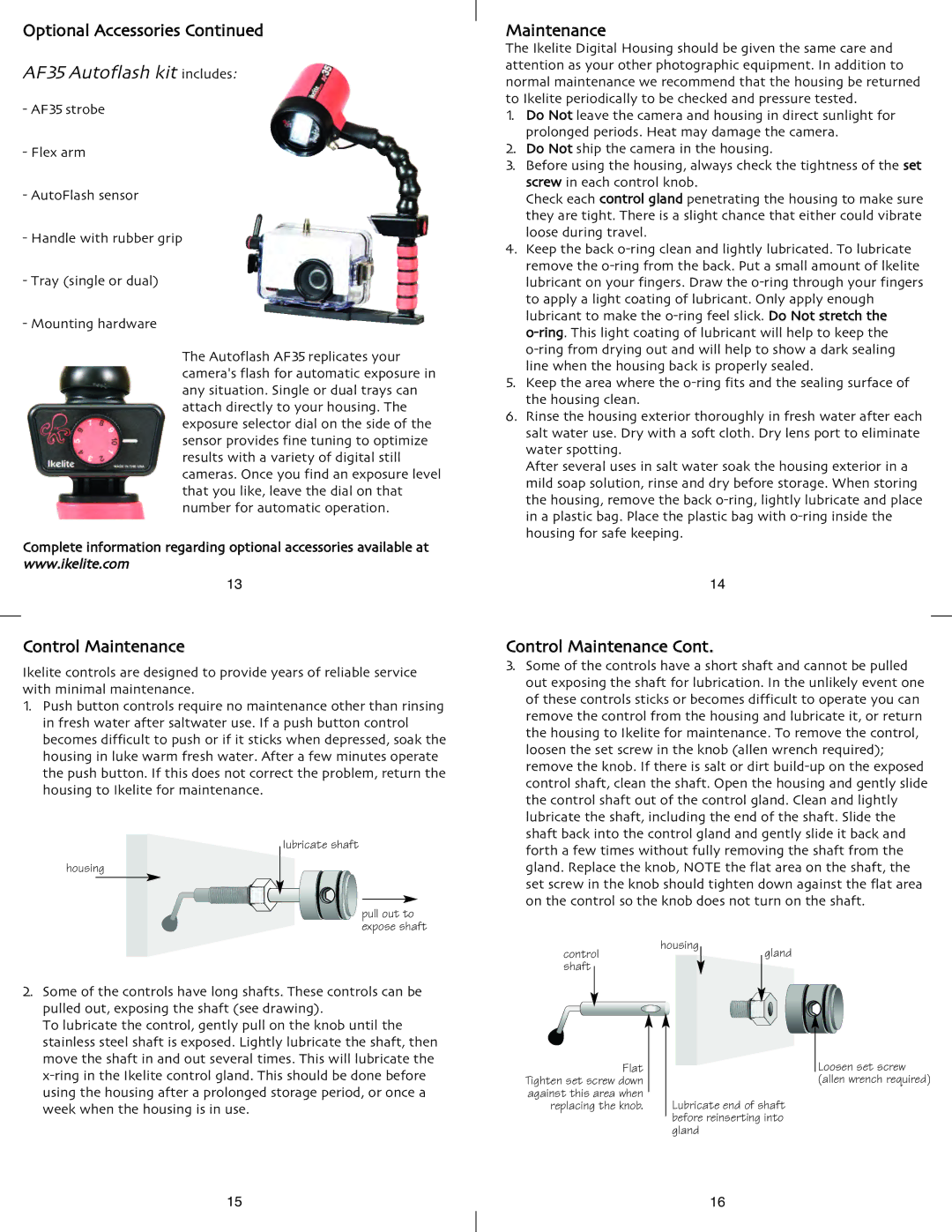 Ikelite 6184.7 instruction manual Control Maintenance 