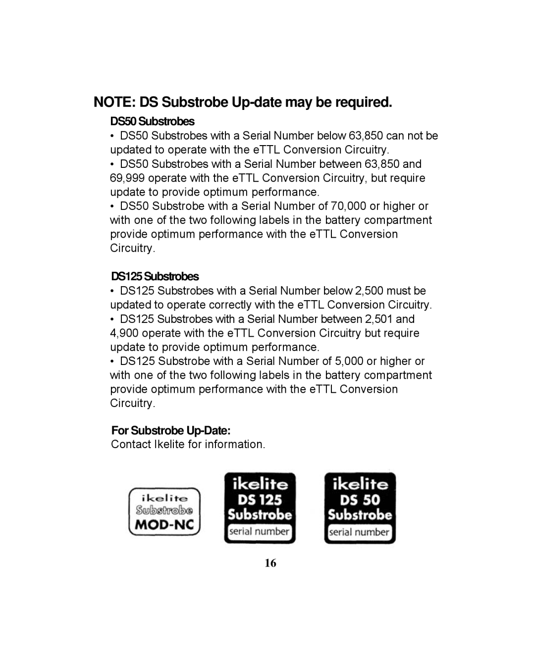 Ikelite 6870.40 for Canon EOS 40D instruction manual For Substrobe Up-Date 