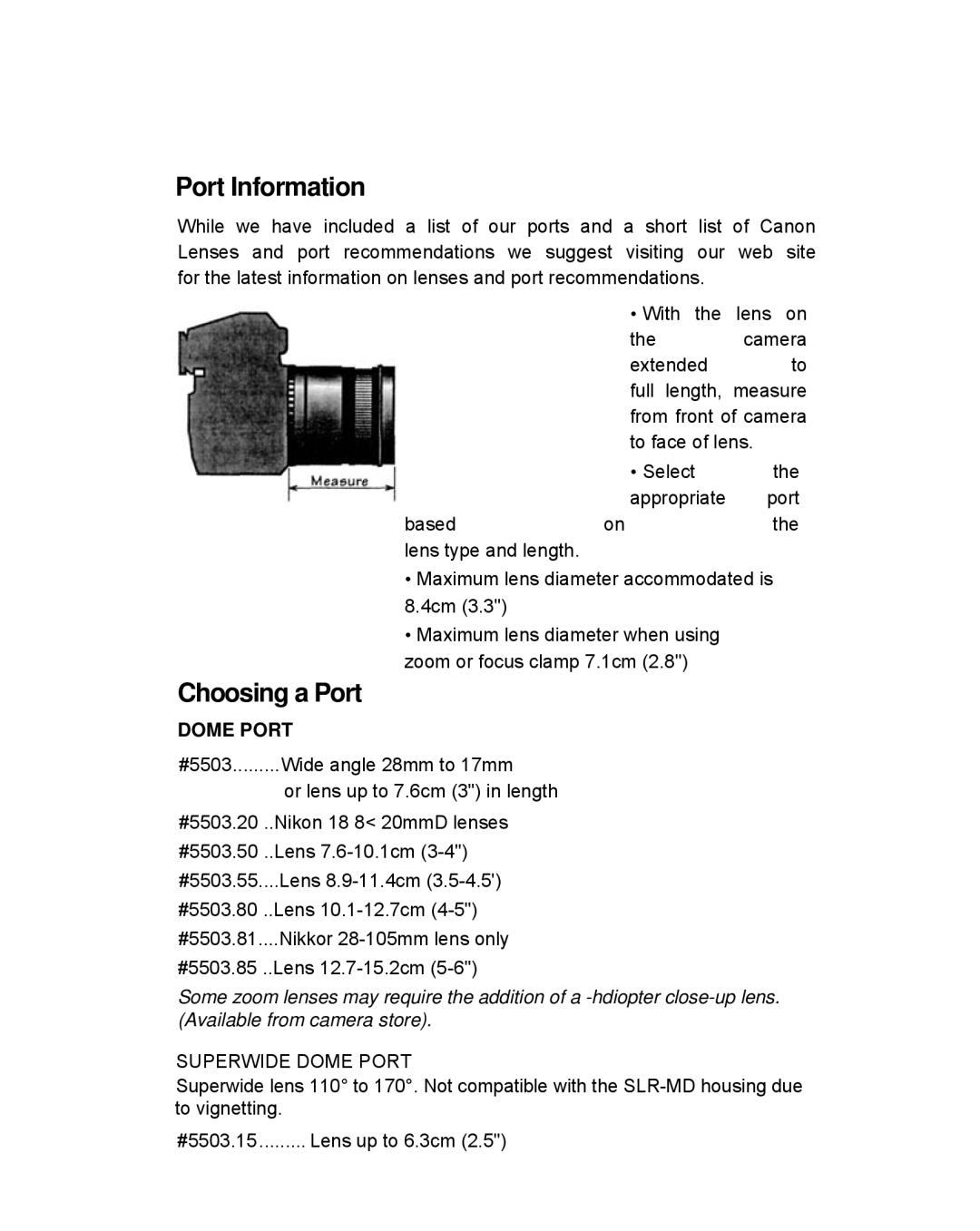 Ikelite 6870.40 for Canon EOS 40D instruction manual Port Information, Choosing a Port 