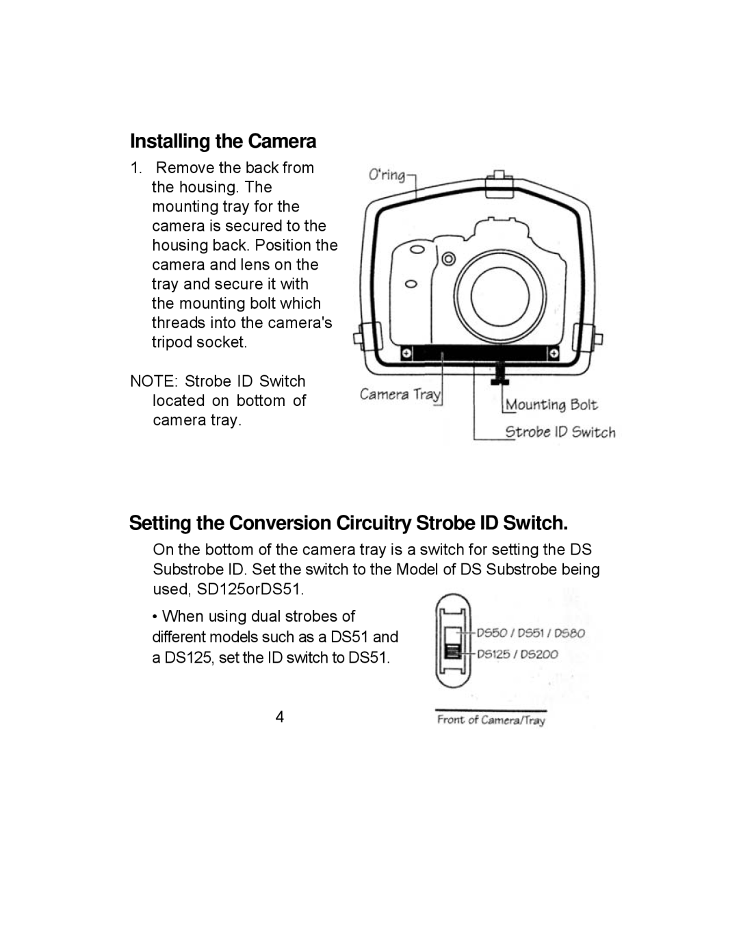 Ikelite 6870.40 for Canon EOS 40D Installing the Camera, Setting the Conversion Circuitry Strobe ID Switch 