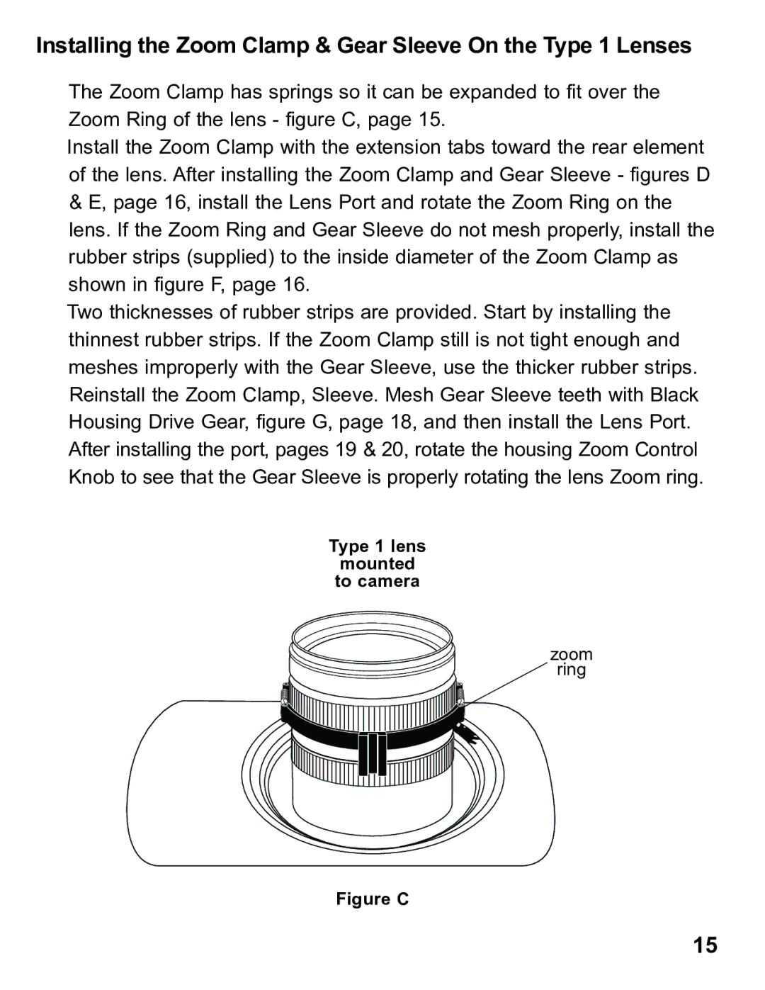 Ikelite 6871.07 instruction manual Installing the Zoom Clamp & Gear Sleeve On the Type 1 Lenses 