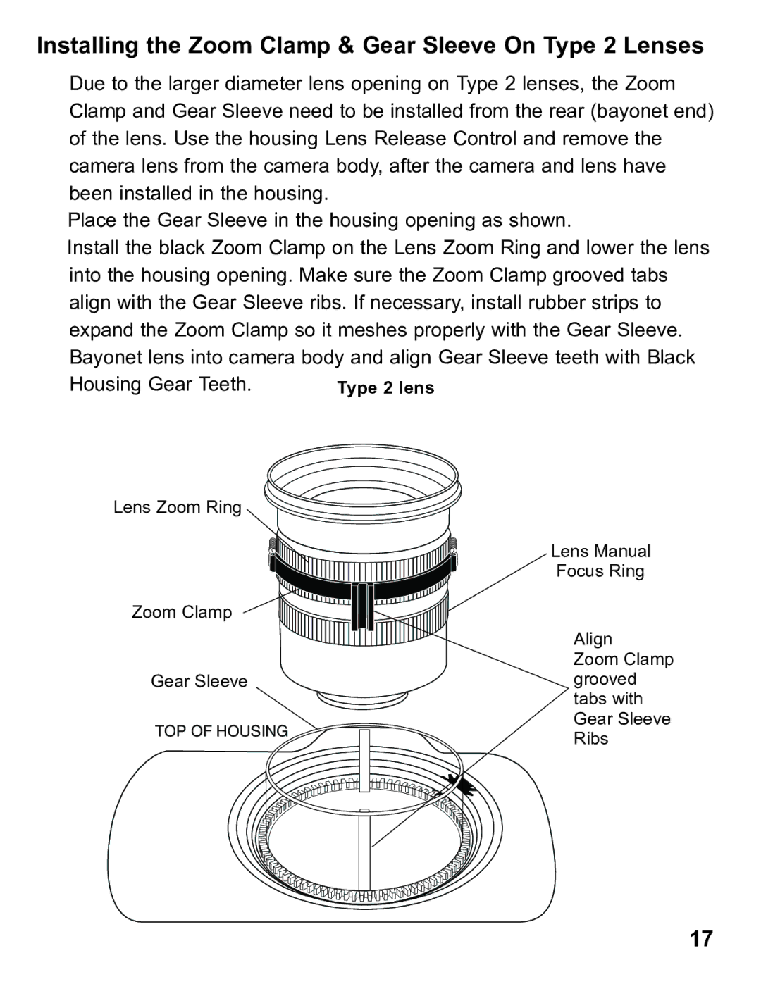 Ikelite 6871.07 instruction manual Installing the Zoom Clamp & Gear Sleeve On Type 2 Lenses 