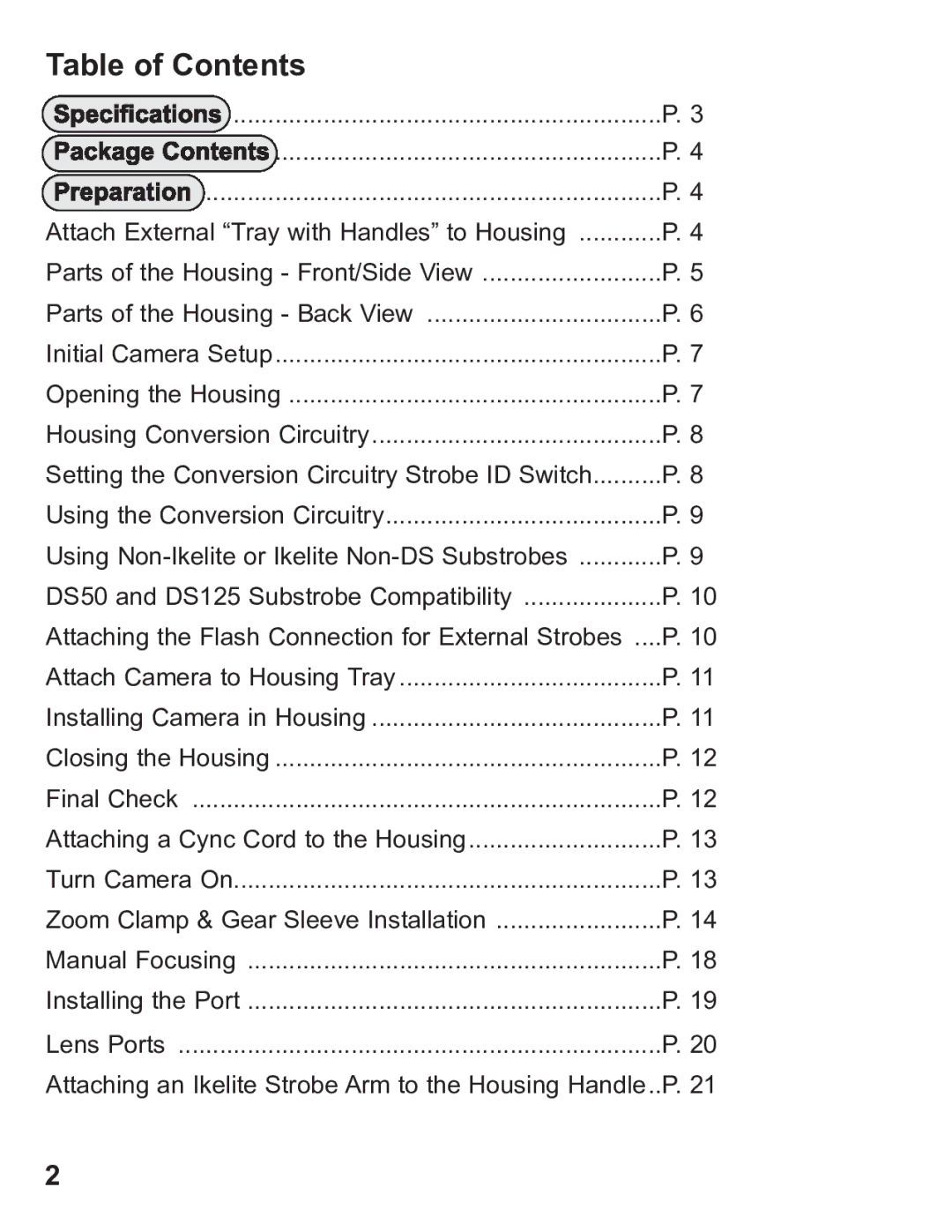 Ikelite 6871.07 instruction manual Table of Contents 