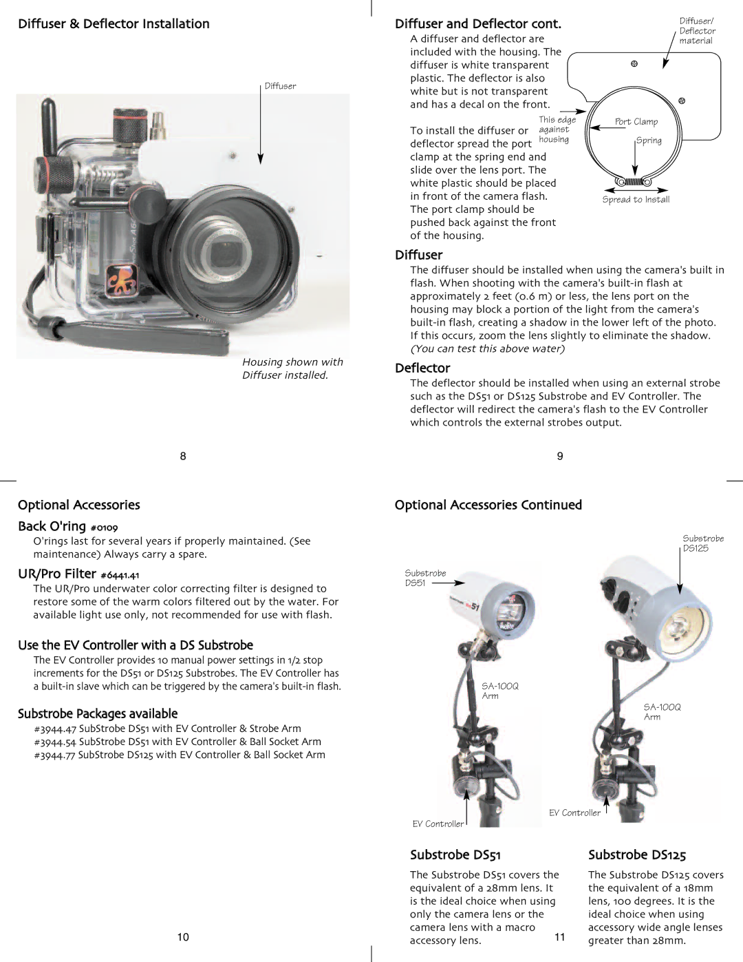 Ikelite A640, A630 Diffuser & Deflector Installation, Optional Accessories Back Oring #0109, UR/Pro Filter #6441.41 