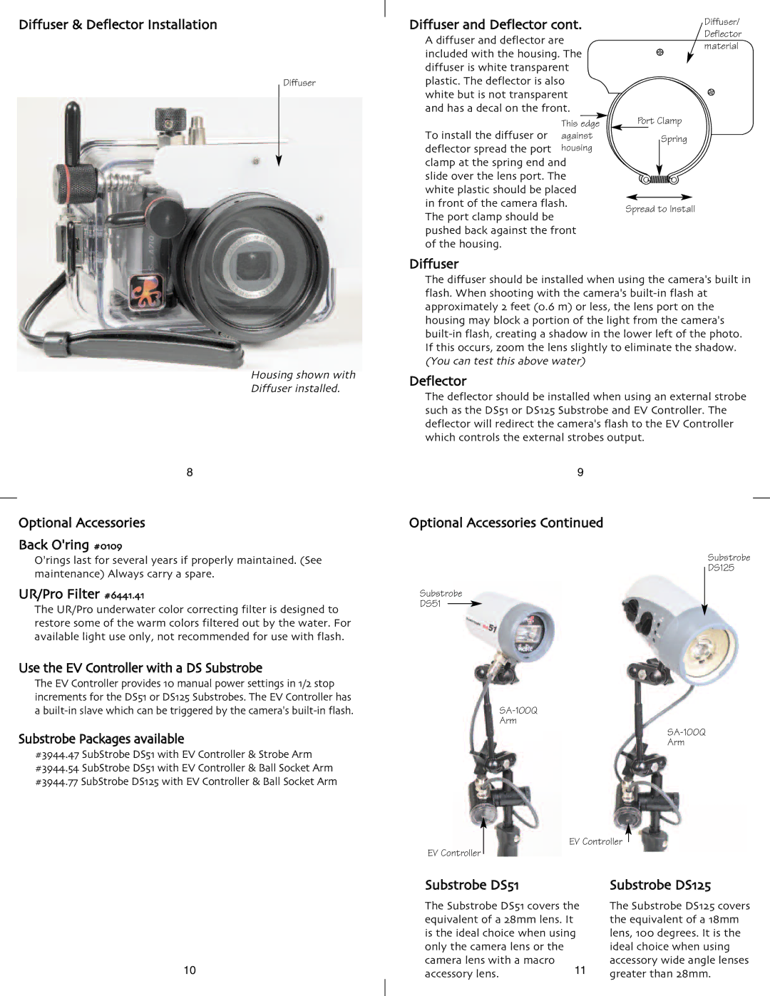 Ikelite A710IS Diffuser & Deflector Installation, Optional Accessories Back Oring #0109, UR/Pro Filter #6441.41 