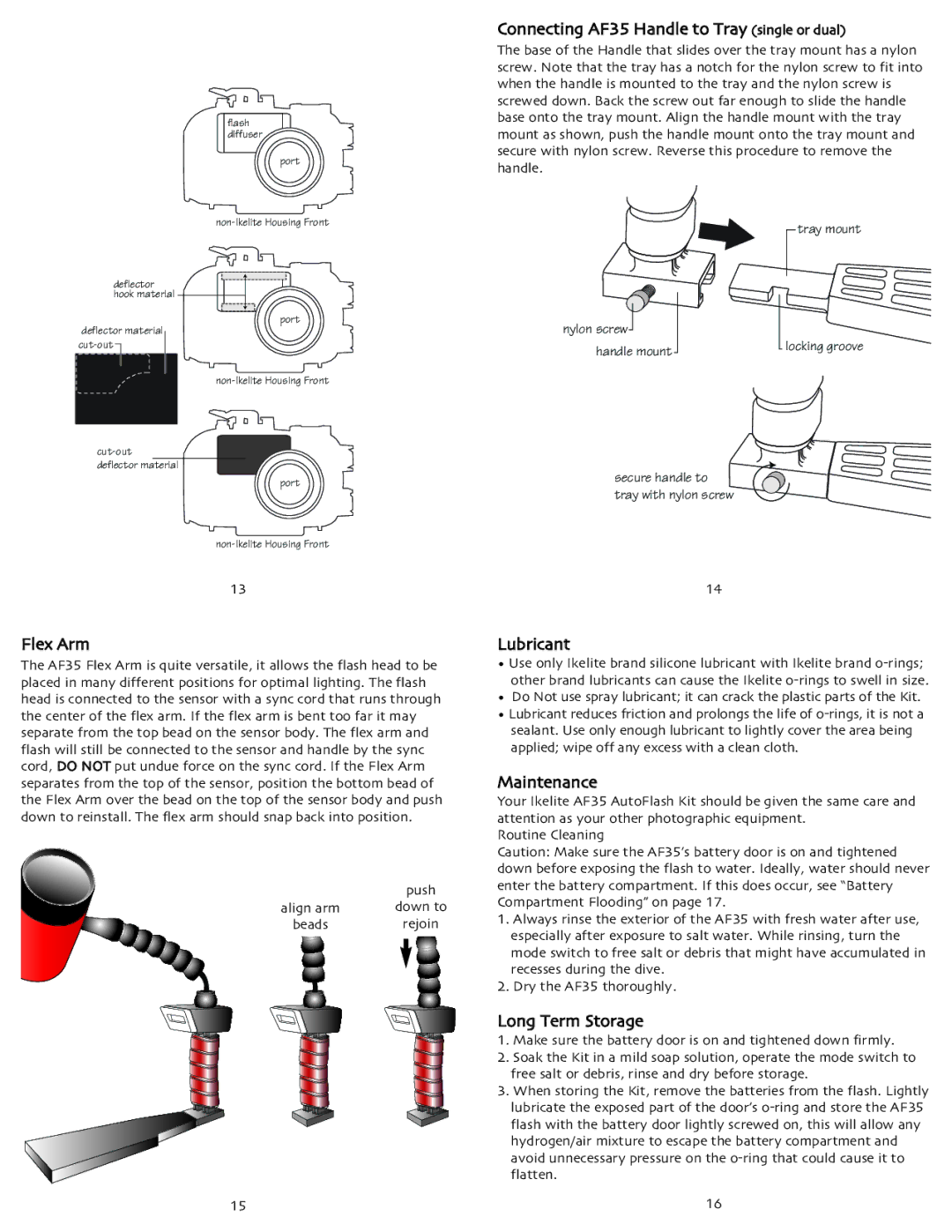 Ikelite Connecting AF35 Handle to Tray single or dual, Flex Arm, Lubricant, Maintenance, Long Term Storage 