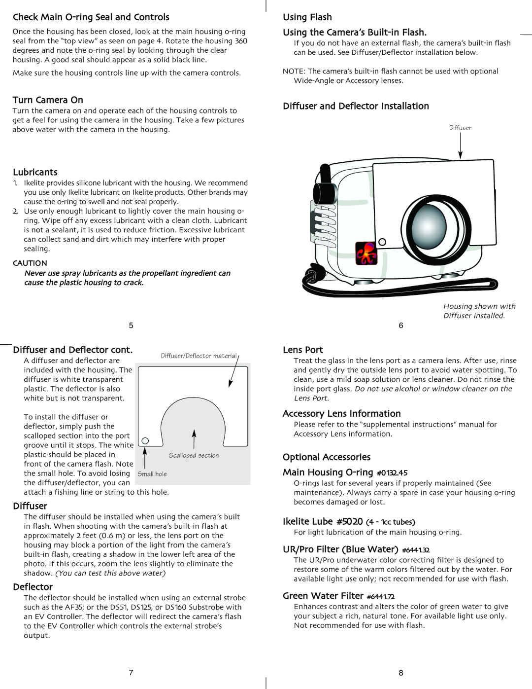 Ikelite ALL instruction manual Check Main O-ring Seal and Controls, Using Flash 