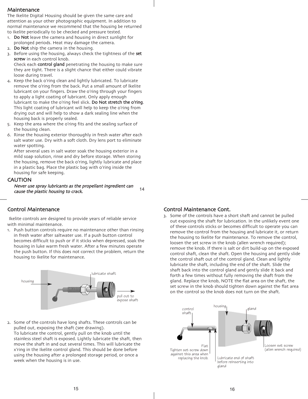 Ikelite C-60 instruction manual Control Maintenance 