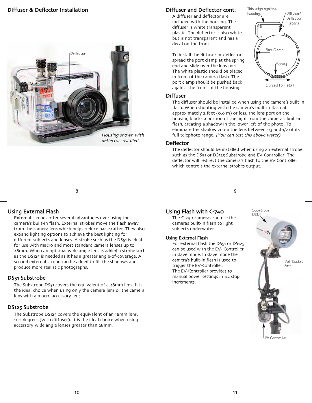 Ikelite C-740, C-750 Diffuser & Deflector Installation, Diffuser and Deflector, Using External Flash, DS51 Substrobe 