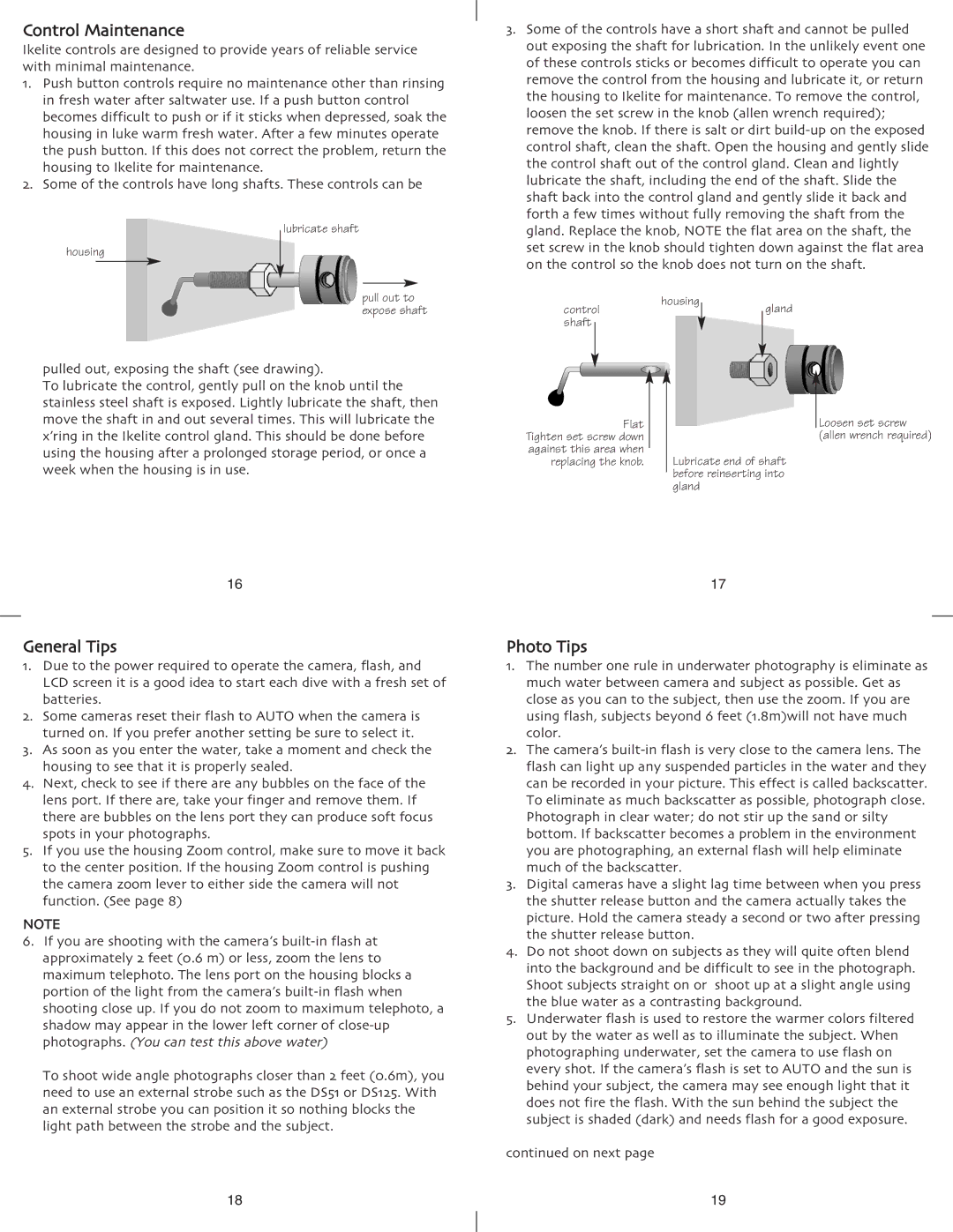 Ikelite C-740, C-750 instruction manual Control Maintenance, General Tips, Photo Tips 