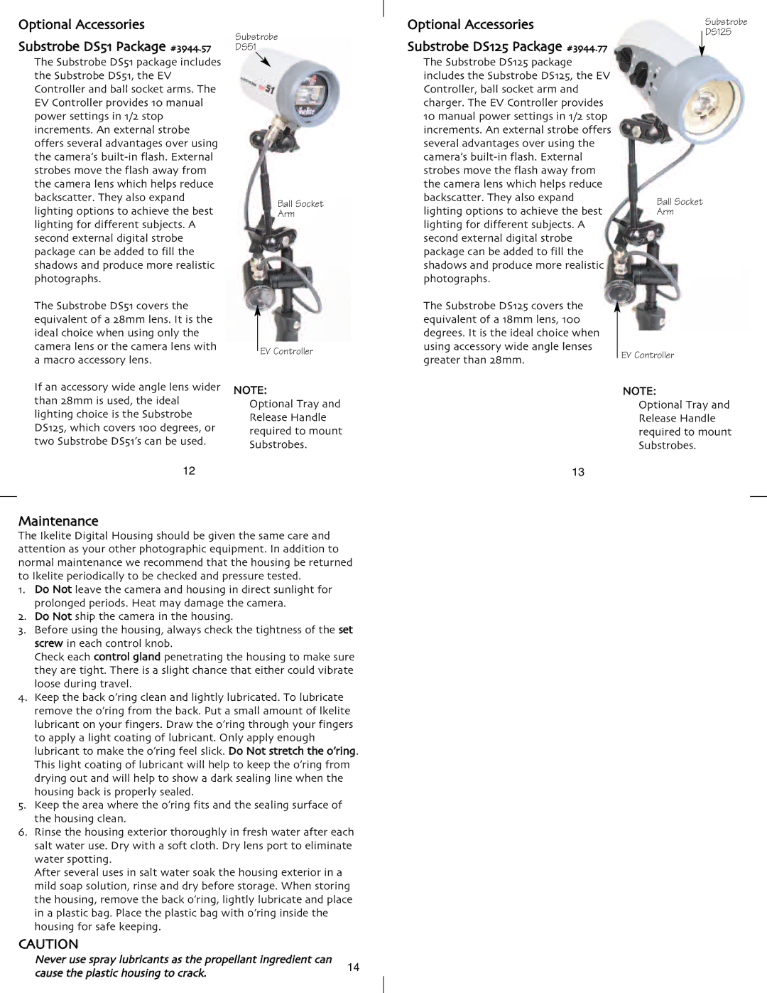 Ikelite Coolpix L1 instruction manual Optional Accessories, Maintenance 