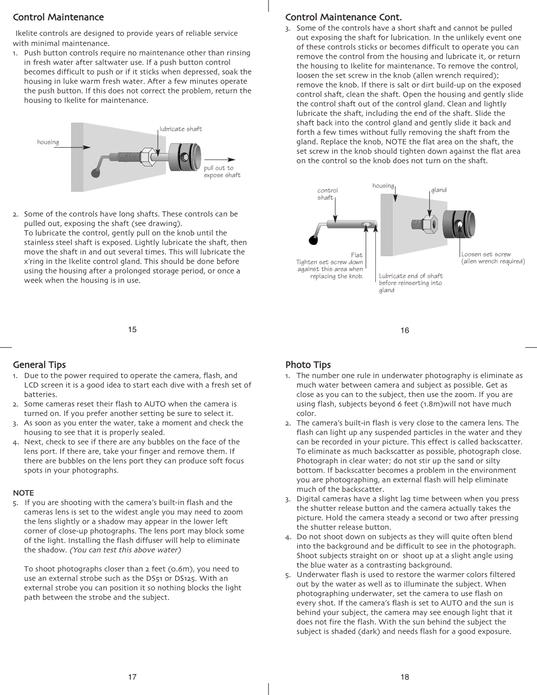 Ikelite Coolpix P1, Coolpix P2 instruction manual Control Maintenance, General Tips, Photo Tips 