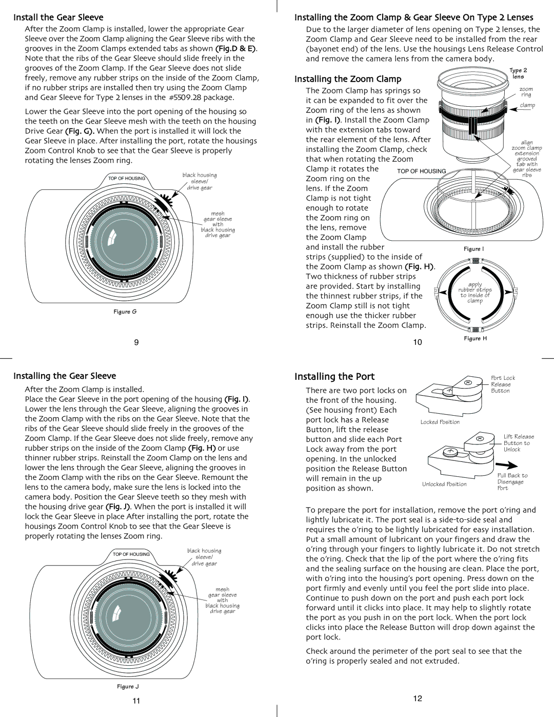 Ikelite D200 instruction manual Install the Gear Sleeve, Installing the Zoom Clamp, Installing the Gear Sleeve 