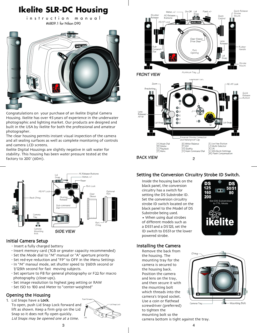 Ikelite D90 instruction manual Initial Camera Setup, Struct Ion 