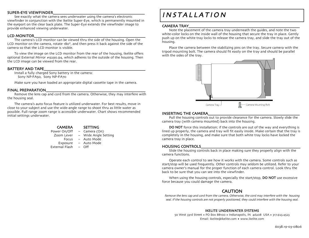 Ikelite DCR HC instruction manual S T a L L a T IO N 