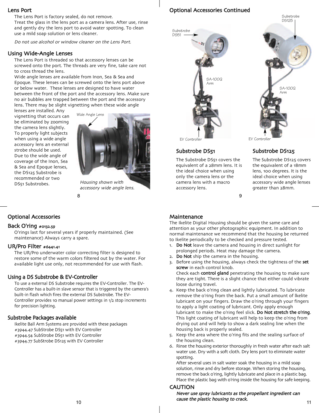 Ikelite DSC-H5 instruction manual Optional Accessories, Substrobe DS51, Substrobe DS125, Maintenance 