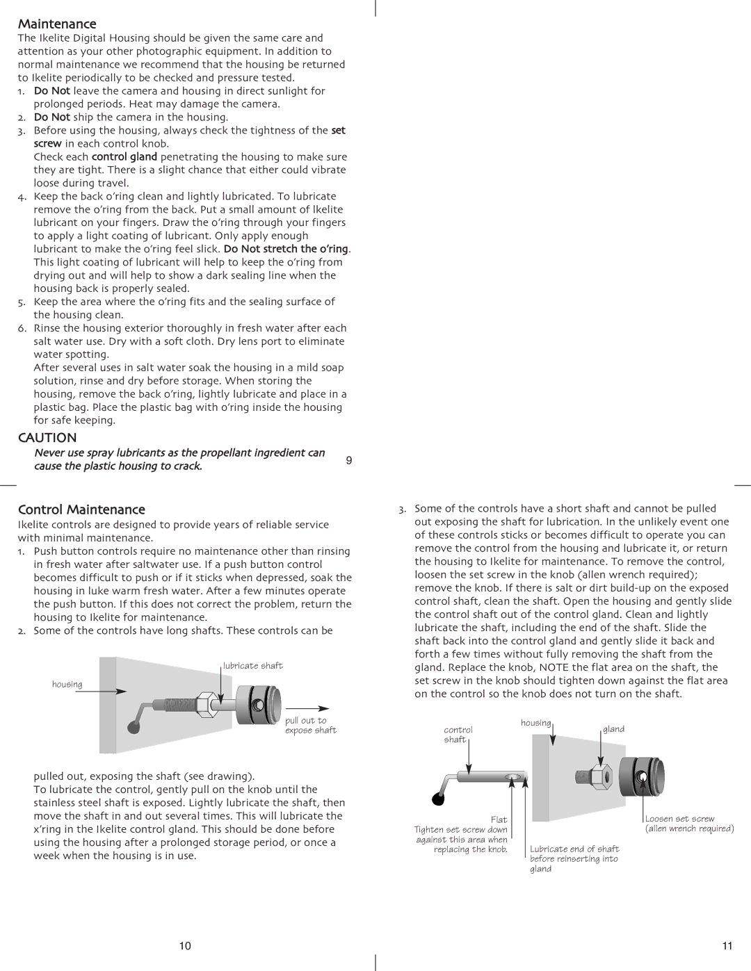 Ikelite DSC-V3 instruction manual Control Maintenance 