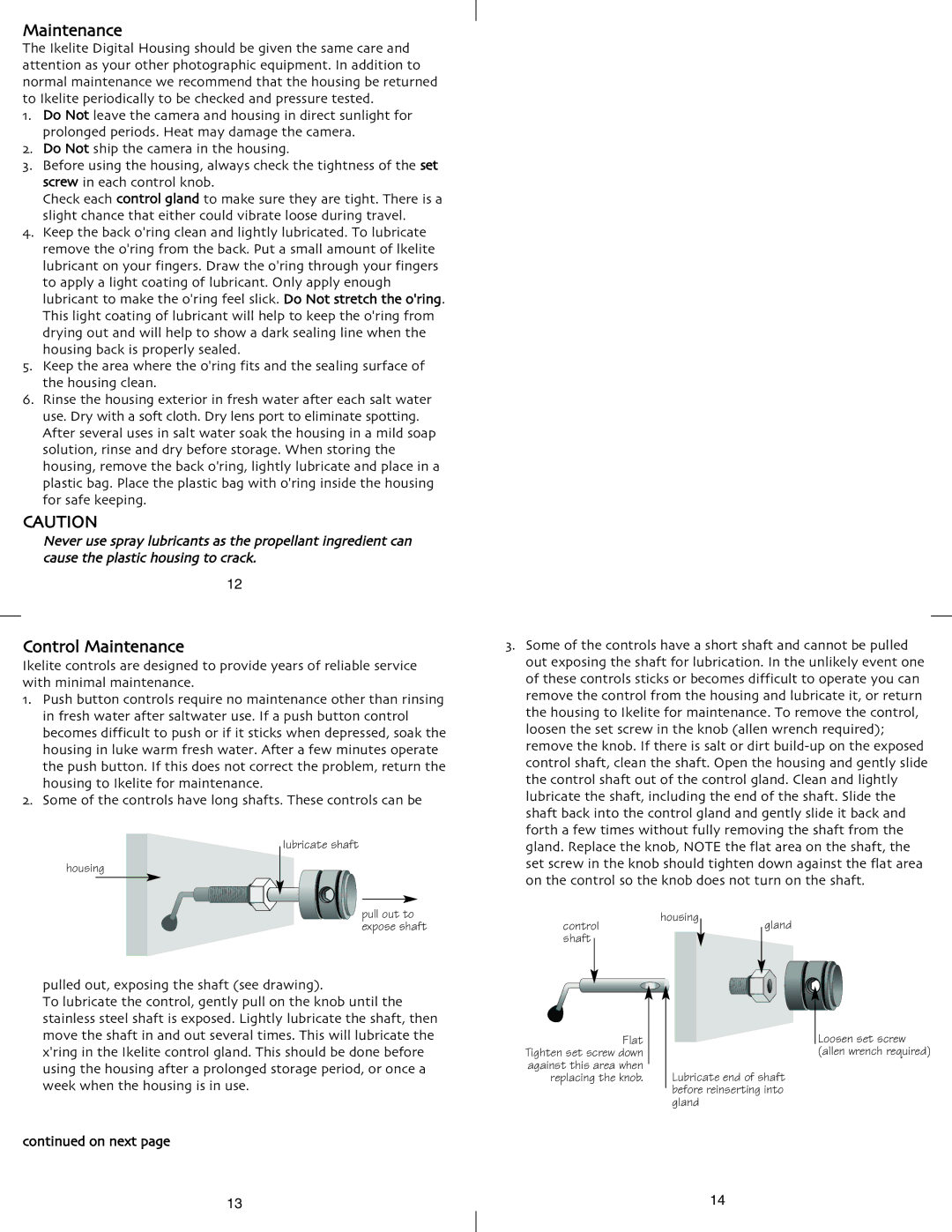 Ikelite DSC-W50 instruction manual Control Maintenance 