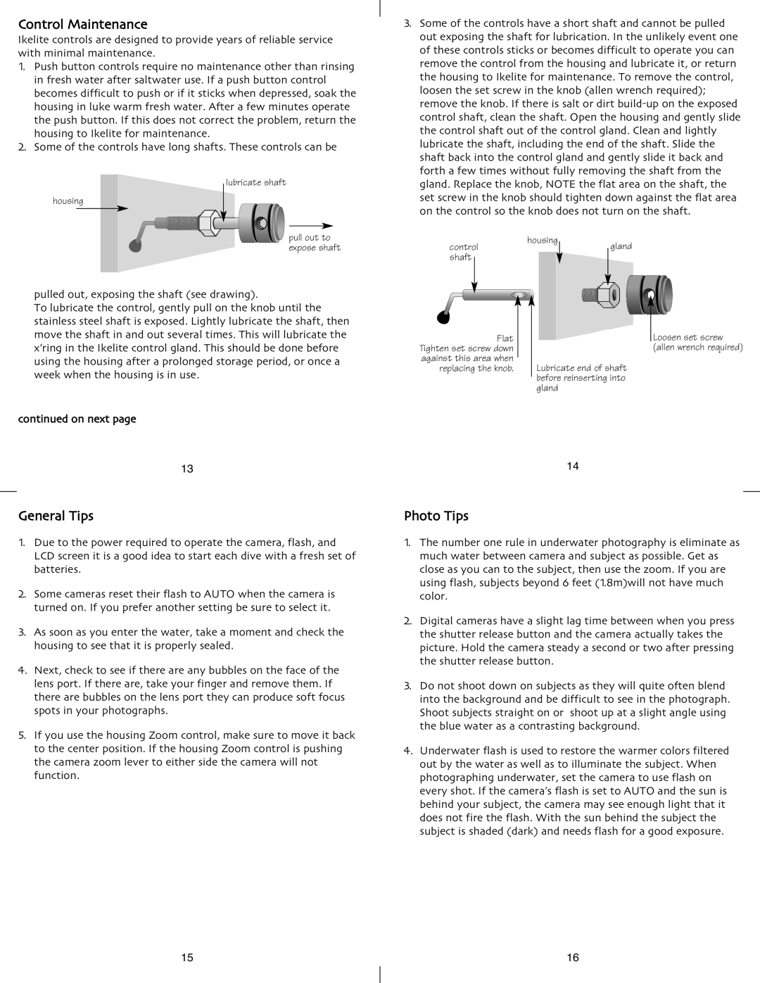 Ikelite E-900 instruction manual Control Maintenance, General Tips, Photo Tips 