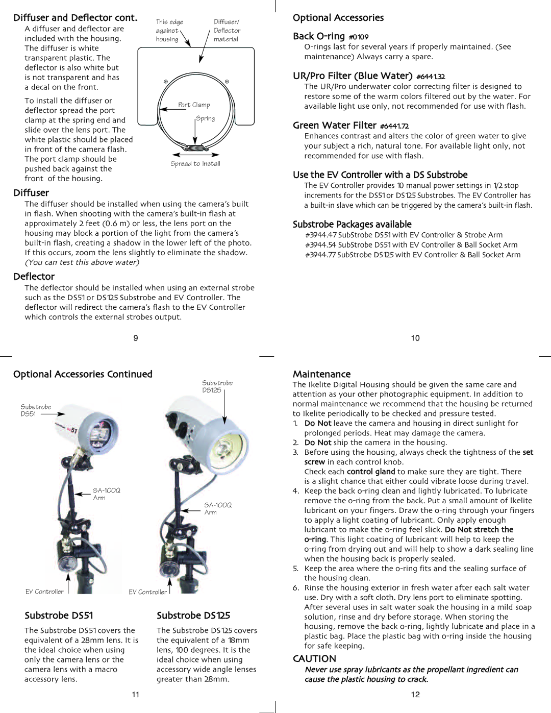 Ikelite F50fd instruction manual Diffuser and Deflector, Optional Accessories, Use the EV Controller with a DS Substrobe 