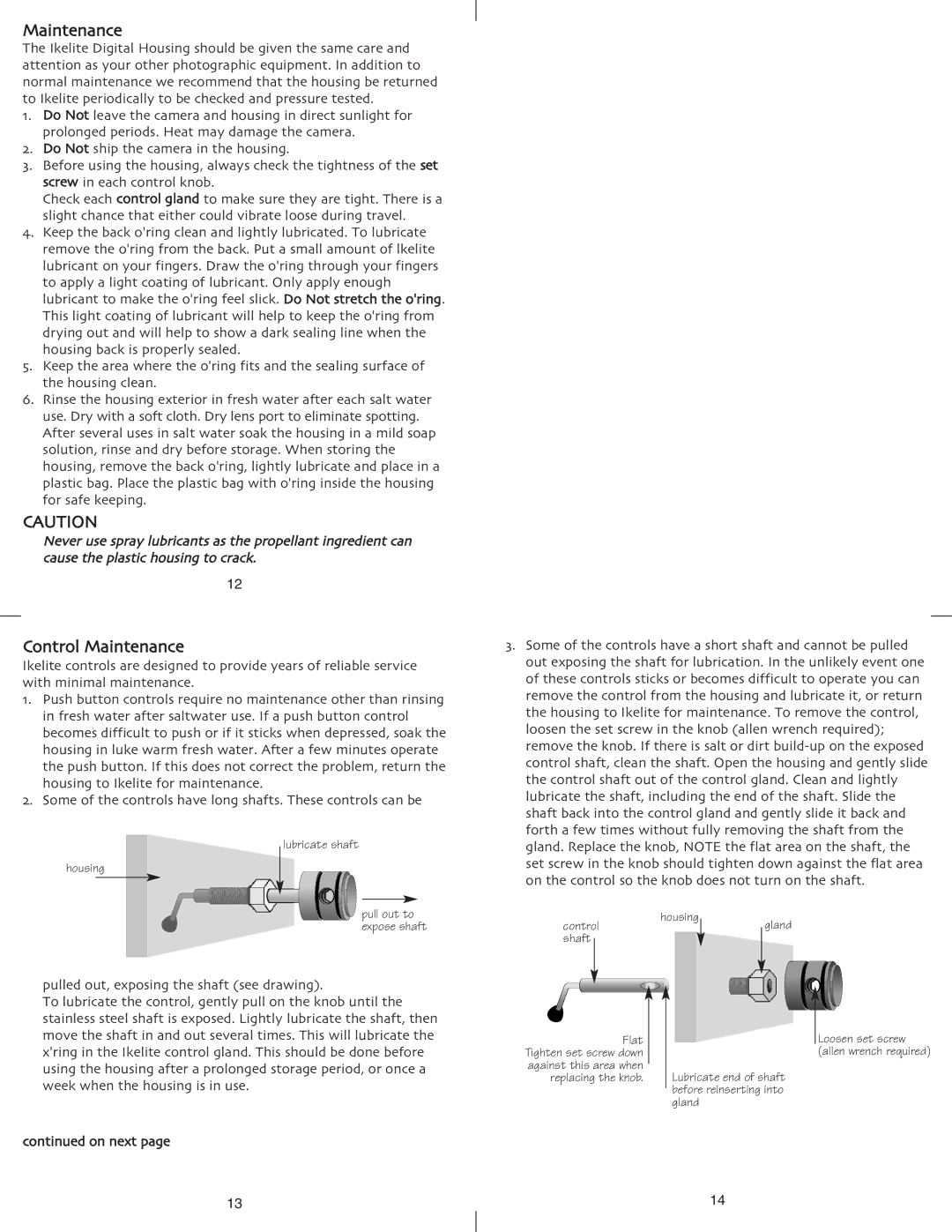 Ikelite IXUS65 instruction manual Control Maintenance 