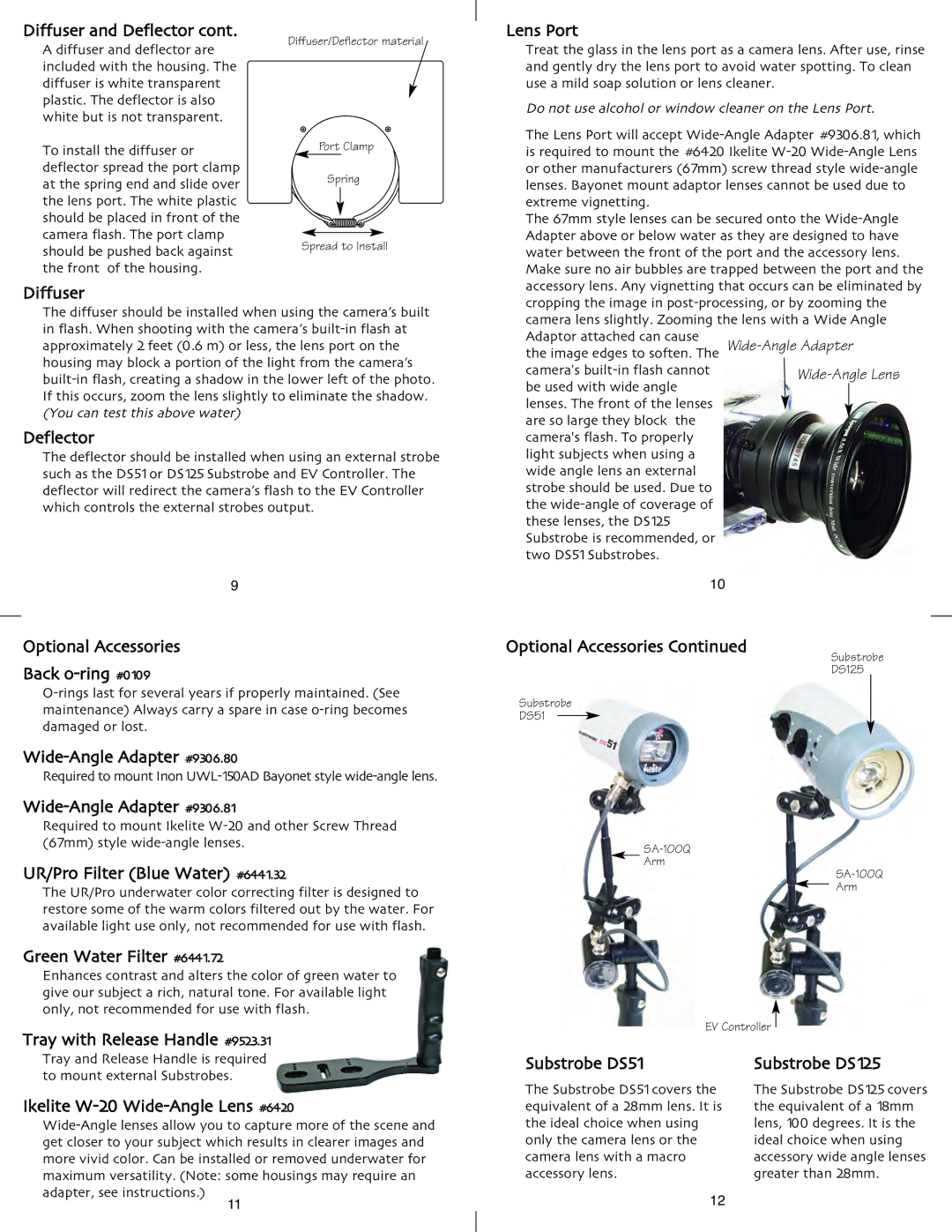 Ikelite 1200 Diffuser and Deflector, Optional Accessories Back o-ring #0109, Wide-Angle Adapter #9306.80, Substrobe DS51 