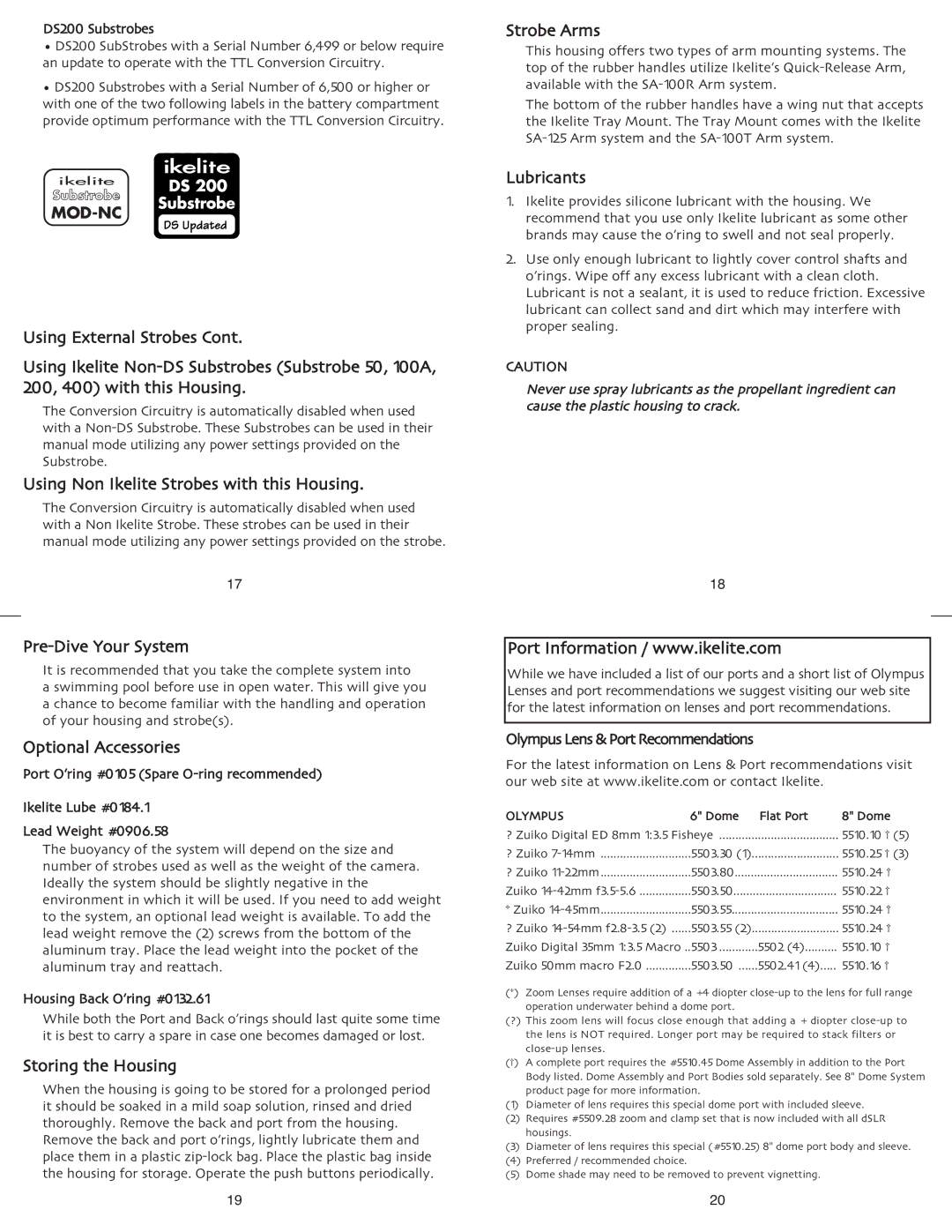 Ikelite Olympus E-3 instruction manual Strobe Arms 