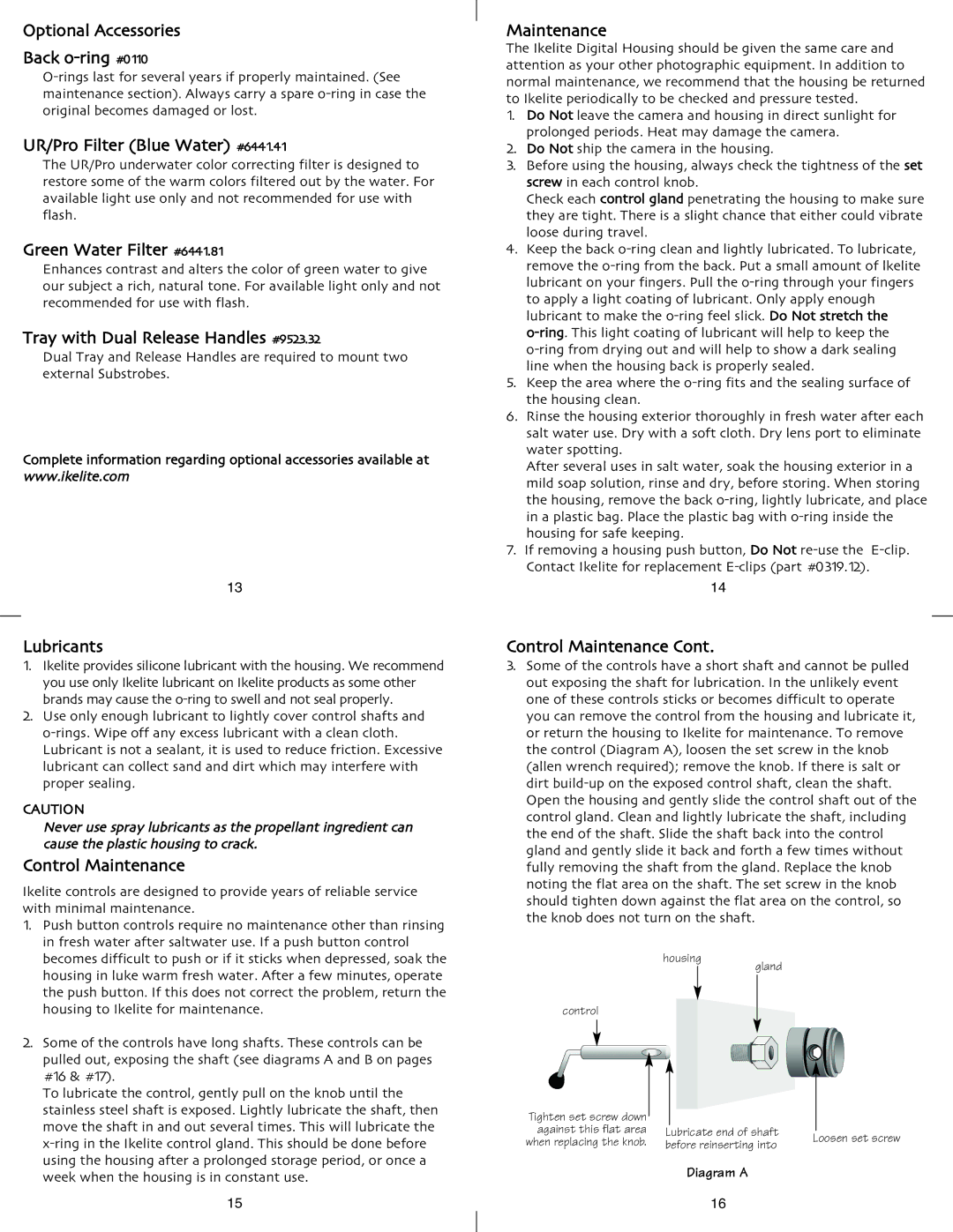 Ikelite P-6000 instruction manual Optional Accessories, Maintenance 