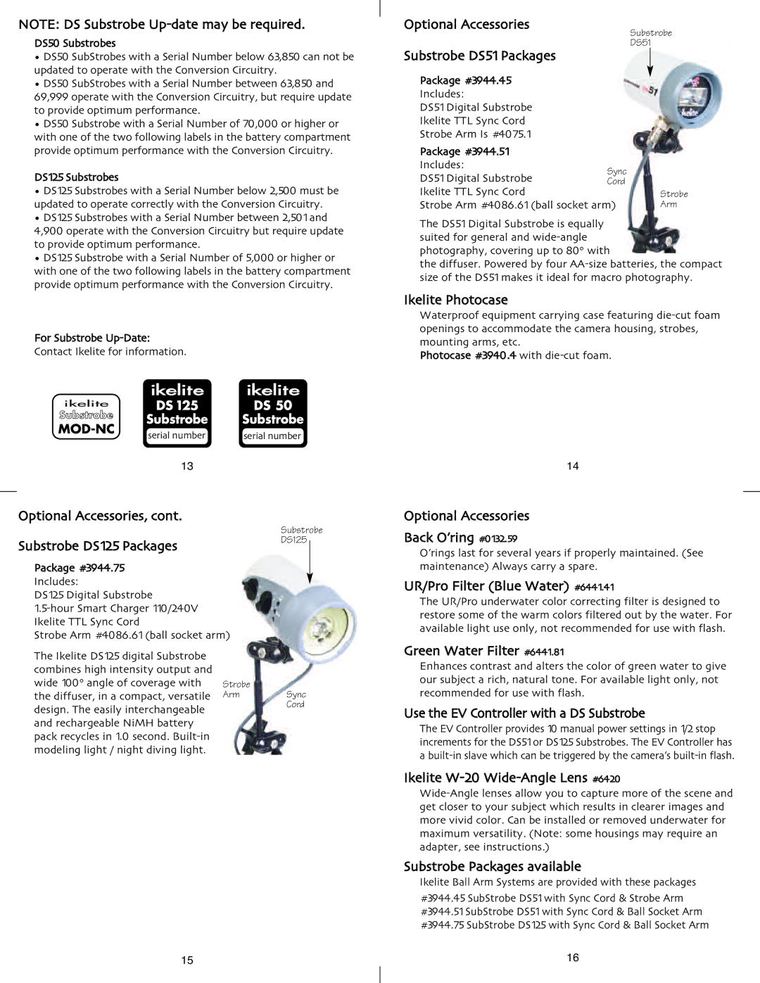 Ikelite S5 IS instruction manual Optional Accessories, Substrobe DS51Packages, Use the EV Controller with a DS Substrobe 