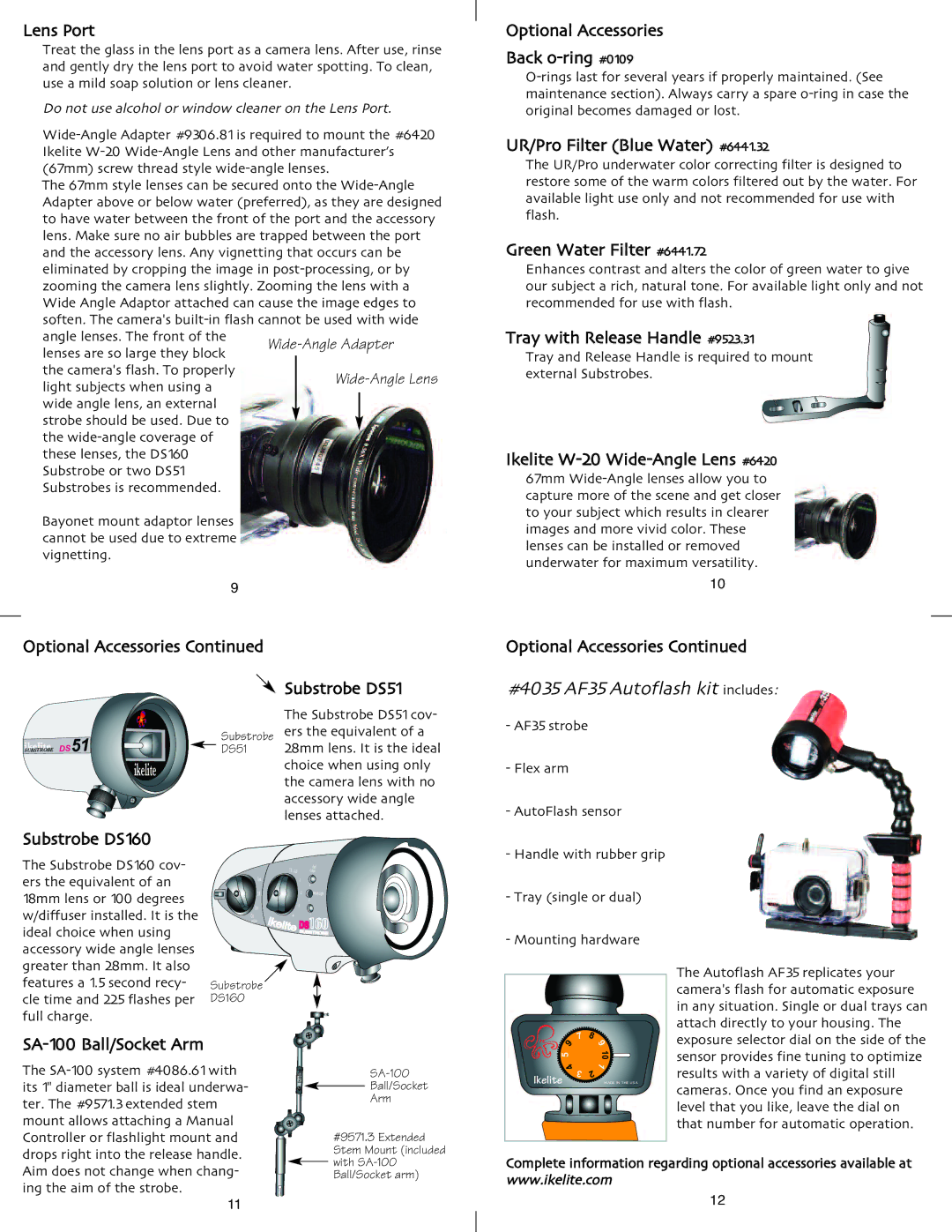 Ikelite SA-100, A2000 IS, DS160 instruction manual Lens Port, Optional Accessories 