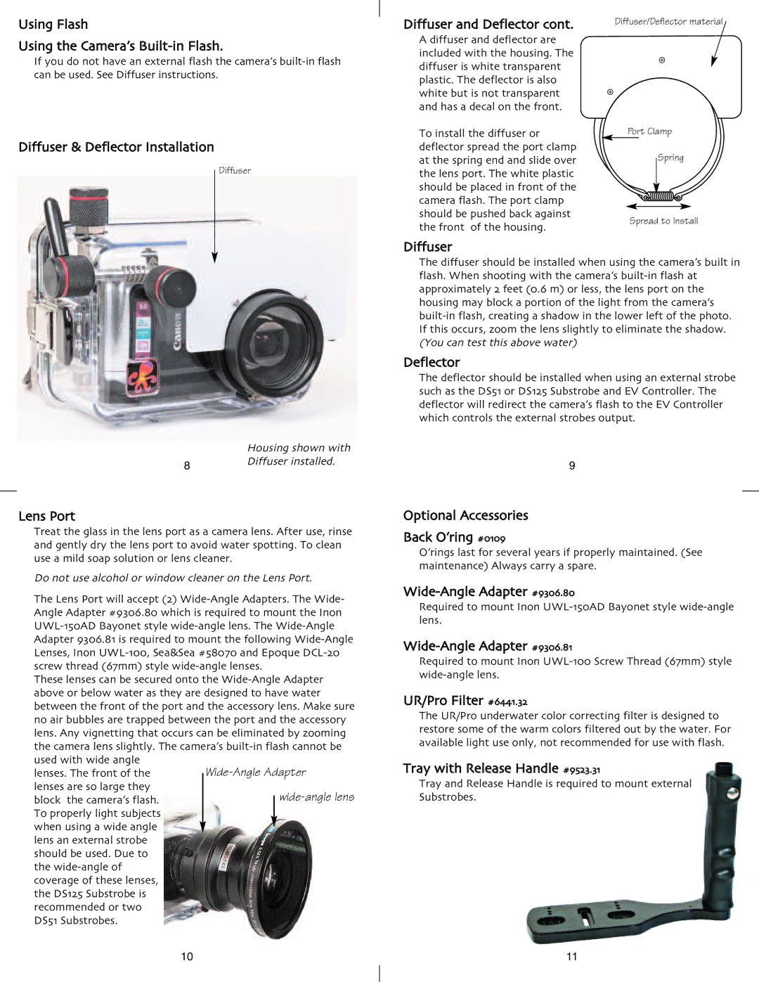 Ikelite SD630 Using Flash Using the Camera’s Built-in Flash, Diffuser & Deflector Installation, Lens Port 