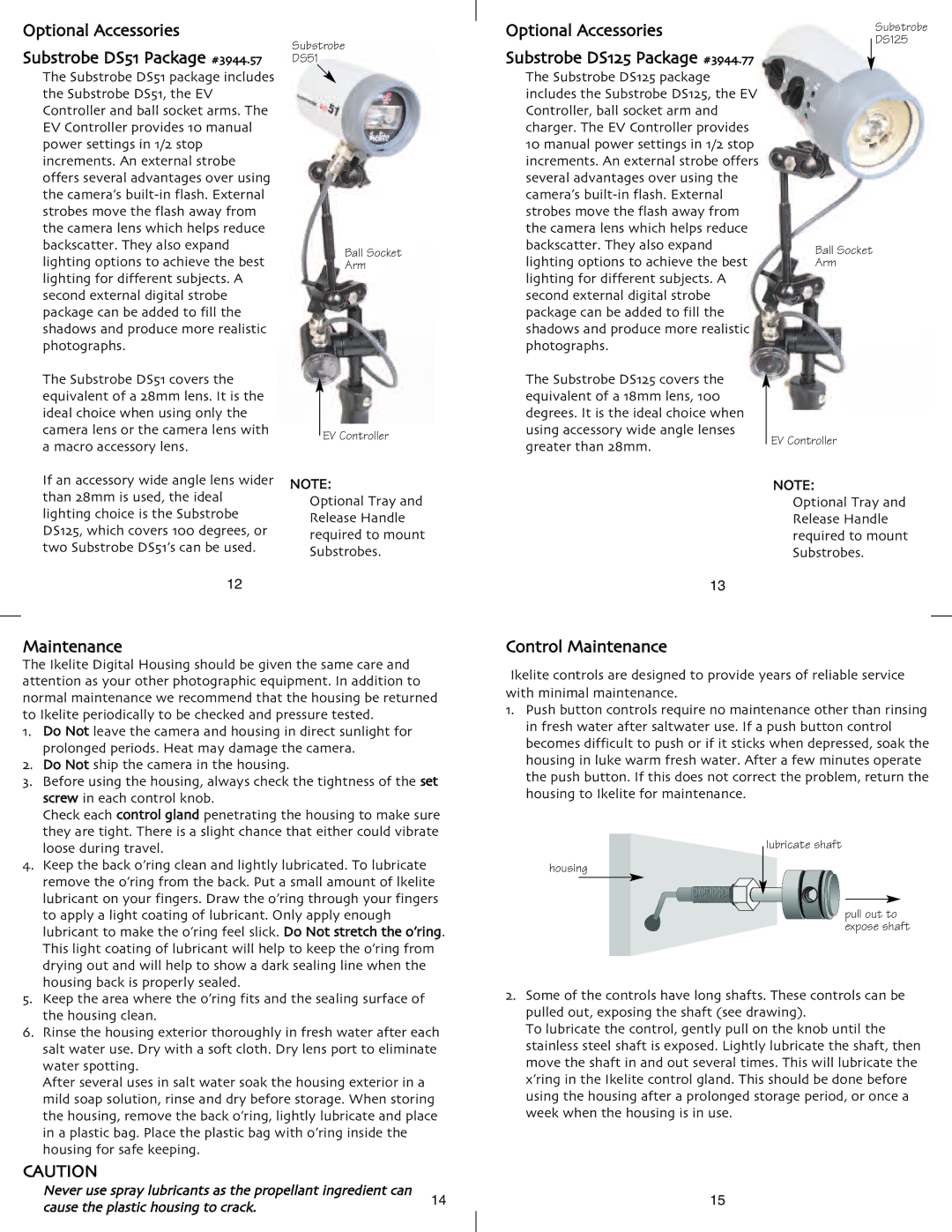 Ikelite SD630 instruction manual Optional Accessories, Control Maintenance 