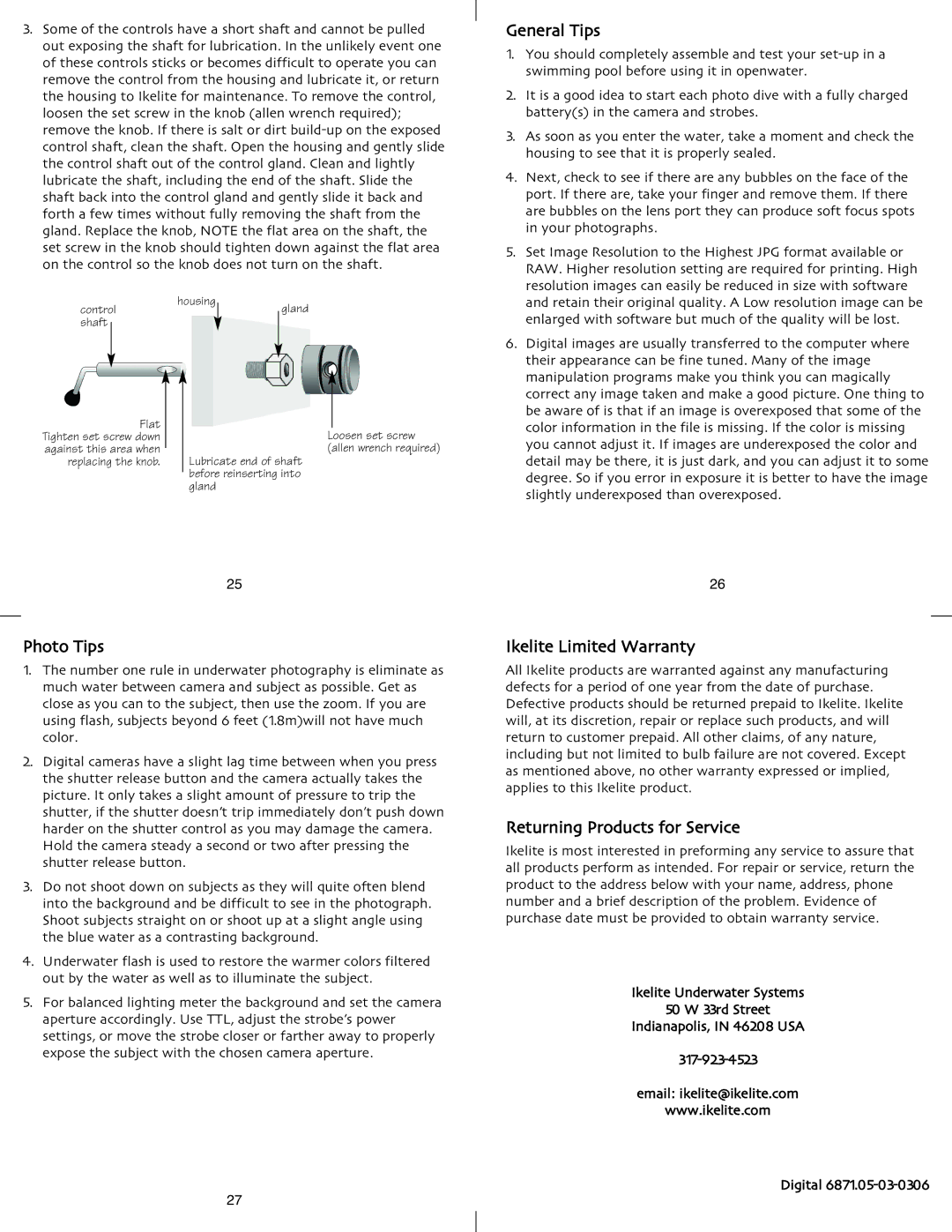 Ikelite SLR-DC instruction manual Photo Tips, General Tips, Ikelite Limited Warranty, Returning Products for Service 