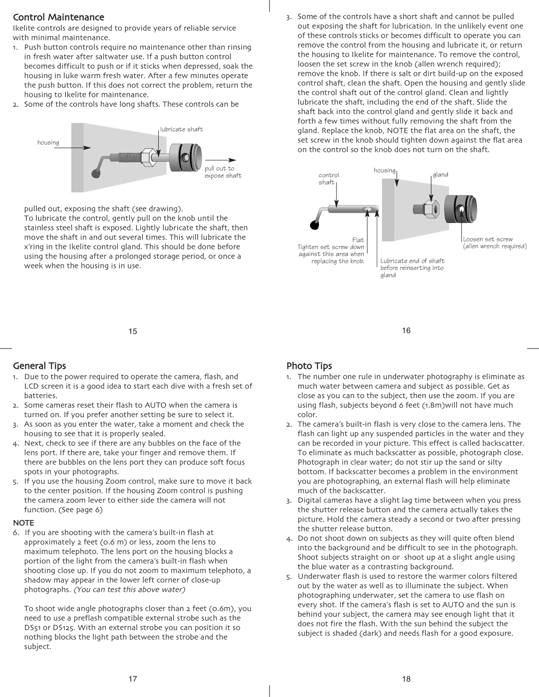 Ikelite SP-350 instruction manual Control Maintenance, General Tips, Photo Tips 